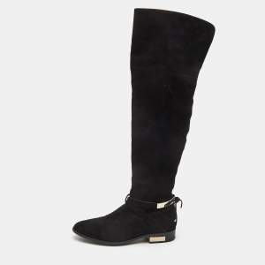 Dior Black Suede Buckle Knee Length Boots Size 37
