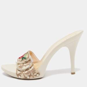 Dior Cream Canvas CD Rose Embroided Slide Clogs Sandals Size 39.5