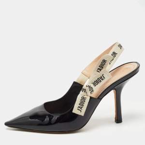 Dior Black Patent Leather J'adior Slingback Pumps Size 40