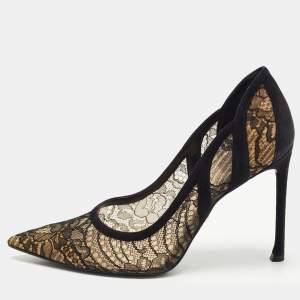 Pre Owned Dior Black Lace and Suede Chantilly Pointed Toe Pumps Size 36.5