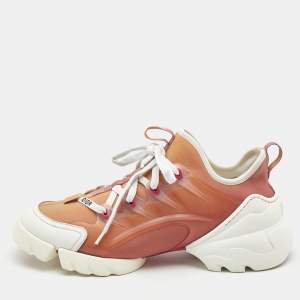 Dior Brown/White Fabric and PVC D-Connect Lace Up Sneakers Size 39