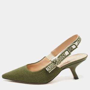 Dior Green Canvas J'adior Slingback Pumps Size 36.5