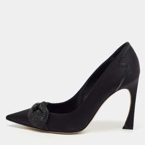 Pre Owned Dior Black Satin Embellished Pumps Size 38