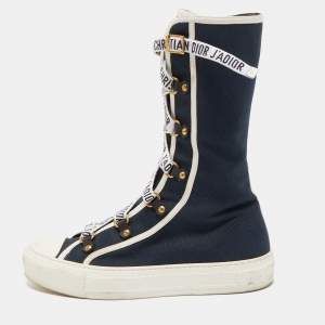 Pre Owned Dior Navy Blue Canvas Dior Walk'n'dior High Top Sneakers Size 38.5