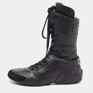 Pre Owned Dior Dark Brown Perforated Leather Ankle Length Sneaker Boots Size 37