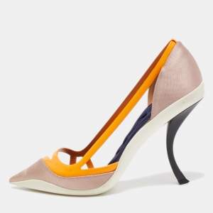 Dior Orange/Pink Patent Leather and Fabric Curved Heel Pumps Size 40.5 