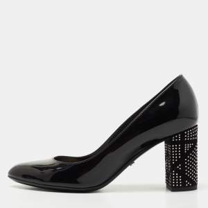 Dior Black Patent Leather Studded Block Heel Pumps Size 37