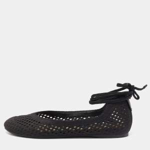 Pre Owned Dior Black Mesh Poeme Ankle Wrap Ballet Flats Size 38