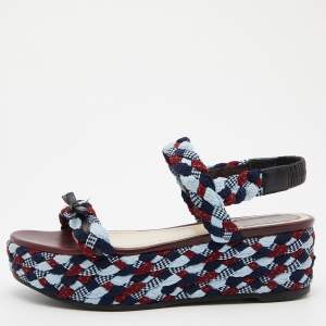 Dior Tri Color Braided Fabric and Leather Open Toe Sandals Size 38