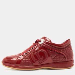 Dior Red Patent and Leather Cannage Low Top Sneakers Size 42