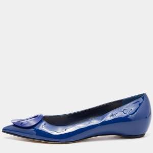 Pre Owned Dior Blue Patent Leather Pointed Toe Ballet Flats Size 40
