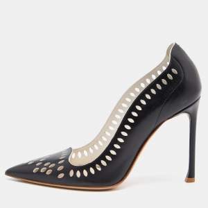 Dior Black Laser Cut Leather Pointed Toe Pumps Size 37