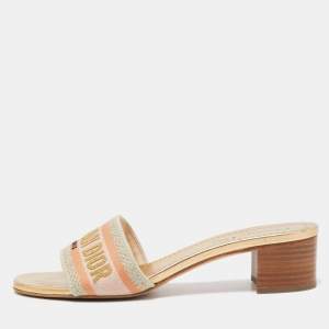 Dior Tricolor Embroidered Canvas Dway Slide Sandals Size 39