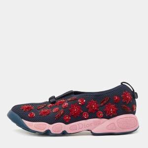 Dior Navy Blue Embellished Mesh Fusion Sneakers Size 38.5