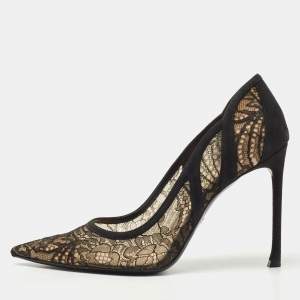 Pre Owned Dior Black Lace and Suede Pointed Toe Pumps Size 40