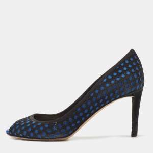 Pre Owned Dior Black/Blue Suede and Satin  Cannage Pumps Size 40