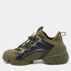 Pre Owned Dior Army Green/Black Neoprene, Rubber and Leather D-Connect Sneakers Size 38