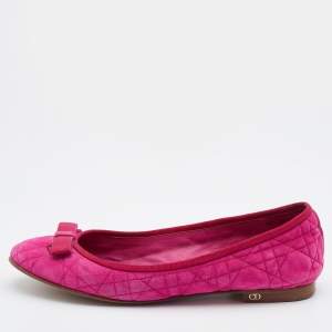 Pre Owned Dior Pink Quilted Cannage Suede My Dior Ballet Flats Size 39
