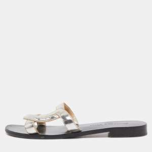 Dior Silver Leather Slide Flats Size 36.5
