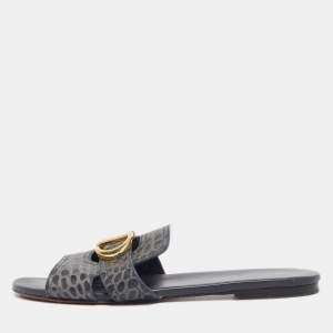 Dior Black/Grey Leather 30 Montaigne Slide Flats Size 41
