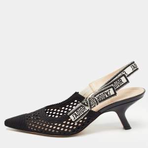 Dior Black Canvas and Mesh Jadior Slingback Pumps Size 37.5
