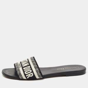 Dior White/Black Canvas Dway Slide Flats Size 37