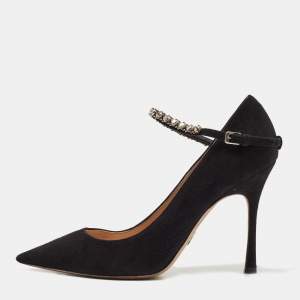 Dior Black Suede Crystal Embellished Pumps Size 38.5