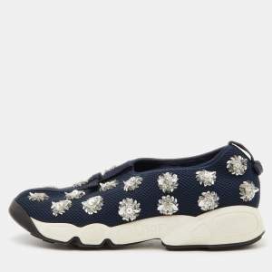 Dior Navy Blue Crystal Embellished Mesh Fusion Sneakers Size 37.5