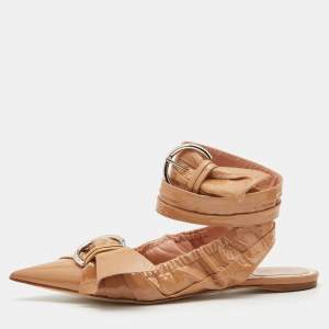 Dior Beige Patent Leather Buckle Detail Ankle Wrap Flat Sandals Size 39