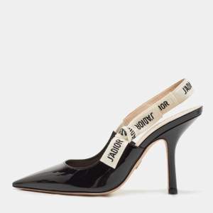 Dior Black Patent Leather J'Adior Slingback Pumps Size 38.5