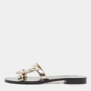 Dior Silver Leather Flat Slides Size 40.5 