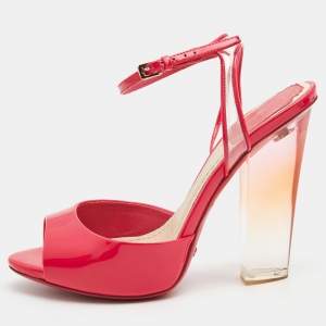 Dior Pink Patent  and PVC Plexi Clear Block Ankle Strap Sandals Size 36