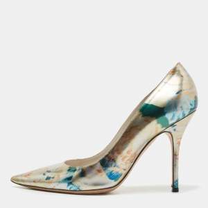 Dior Metallic Multicolor Printed Leather Pointed Toe Pumps Size 40 