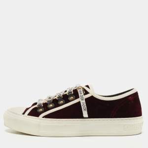 Dior Burgundy/White Velvet And Canvas Trim Walk'N'Dior Low Top Sneakers Size 39.5