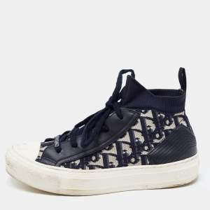 Dior Navy Blue Oblique Knit Fabric and Leather Walk'n'Dior Sneakers Size 36