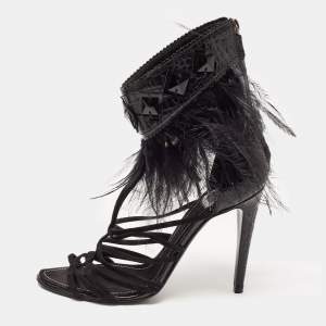 Dior Black Croc Embossed and Suede Ankle Strap Sandals Size 40