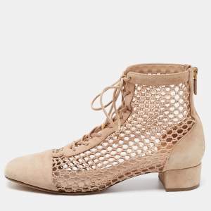 Dior Beige Suede and Mesh Naughtily-D Ankle Boots Size 39