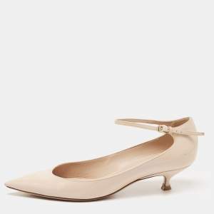 Pre Owned Dior Beige Patent Leather Ankle Strap  Pumps Size 37