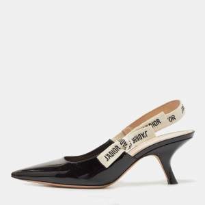 Dior Black Patent Leather Jadior Slingback Pumps Size 40