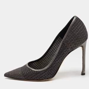 Pre Owned Dior Metallic Grey/Black Mesh Pointed Toe Pumps Size 38