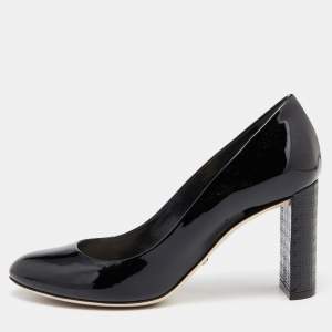 Dior Black Patent Leather Cannage Block Heel Pumps Size 36