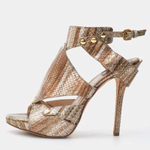 Dior Gold Watersnake Leather Lasercut  Sandals Size 37