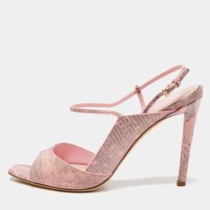 Dior Pink/Grey Lizard Embossed Leather Ankle Strap D'orsay Sandals Size 39.5