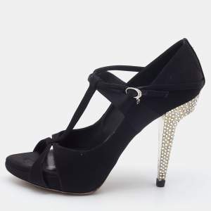Dior Black Satin Ankle Strap Peep Toe Sandals Size 37.5