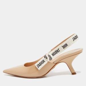 Dior Beige Patent Leather J'adior Slingback Pumps Size 37