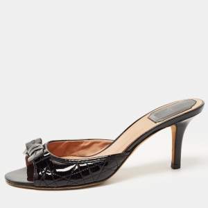 Dior Black Patent Leather Bow Slide Sandals Size 37