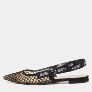 Dior Black Net and Suede J'adior Slingback Flats Size 37.5