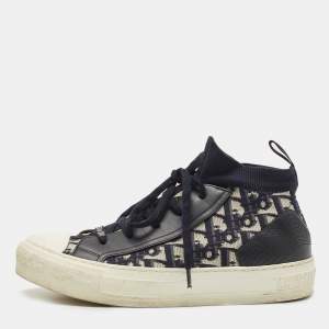 Pre Owned Dior Navy Blue Fabric and Leather Walk'n'dior Sneakers Size 38