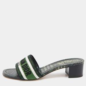 Dior Green Embroidered Canvas Dway Slide Sandals Size 38.5
