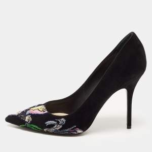Dior Black Suede Velvet Patch and Embroidered Pumps Size 41